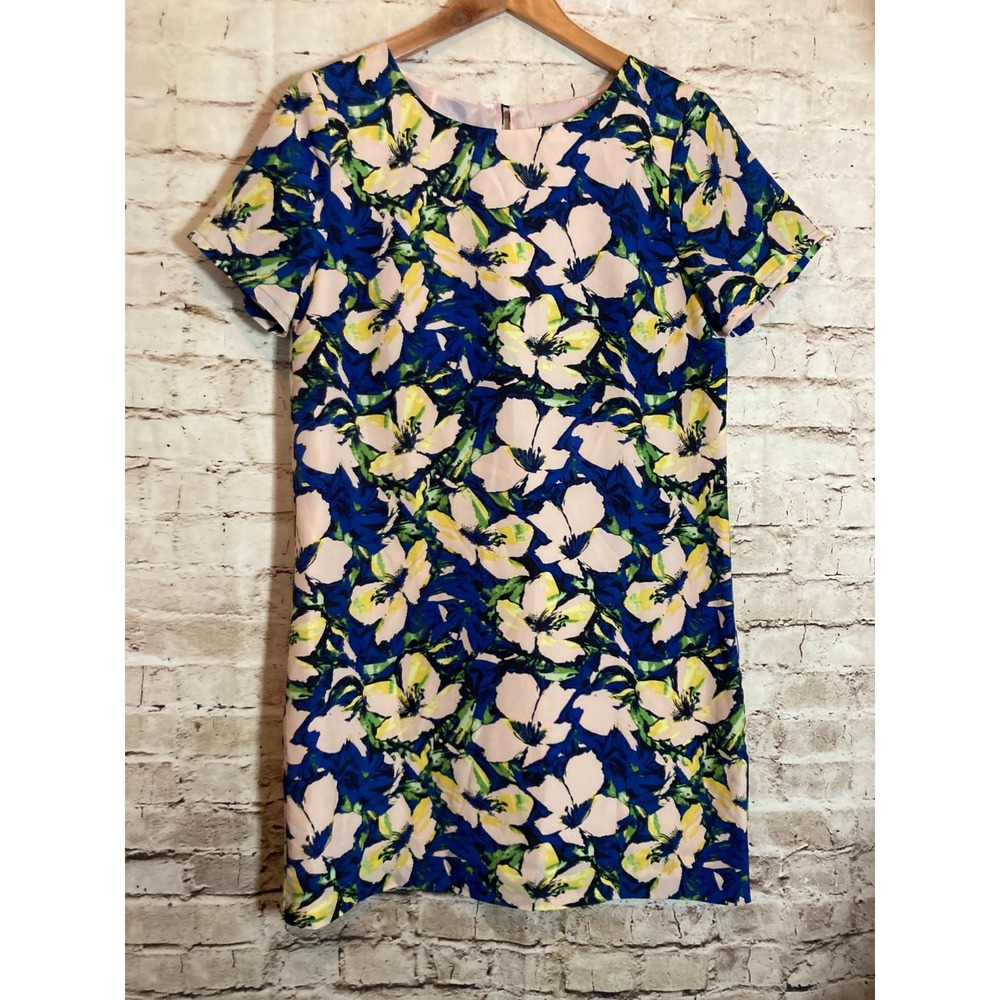 J. Crew‎ Shift Dress Womens 6 Pink & Cobalt Retro Florals Lightweight Feminine